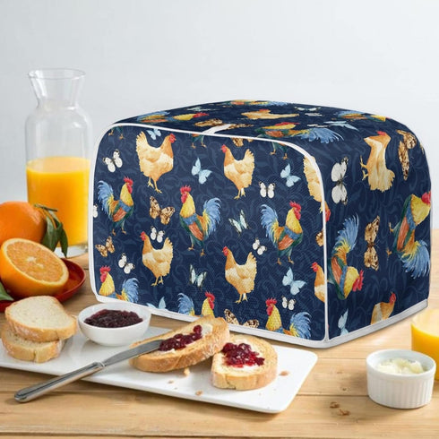 Toaster Cover 4 Slice, Rooster Chicken Pattern Kitchen Decor, Protective Cover for Bread Maker, Machine Washable