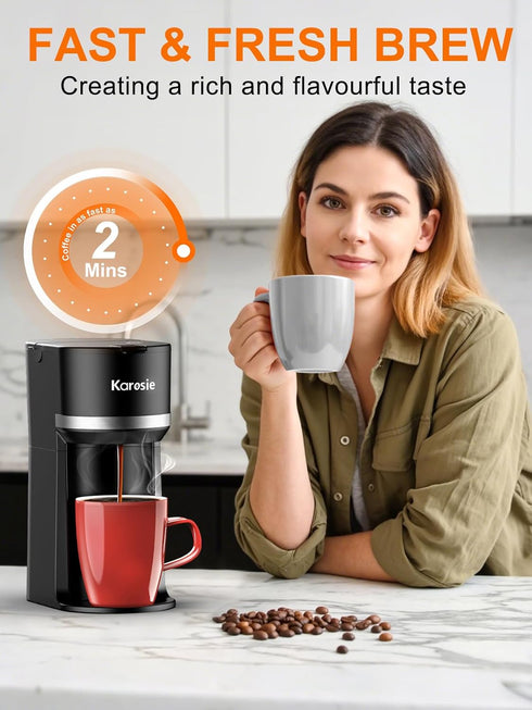 6-12 oz 5.5" Reminder,Black,9.45 Inches Single Serve Coffee Maker for K-Cup and Ground Coffee, Fast Brew, Brew Sizes