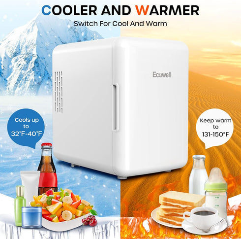 Ecowell WRE100 Mini Bedroom Fridge, 4L/6 Can Portable Compact Refrigerator for Office Dorm Car