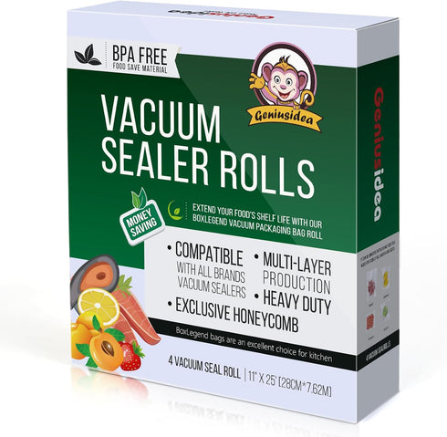 Vacuum Sealer Bags for Food Saver, 4 Pack 11" x 25'ft Commercial Grade Rolls, Microwave & Freezer Safe, Meal Prep