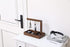 Wood Entryway Tabletop Key Holder Rack, Rustic Burnt Decorative Organizer with Storage Tray and Brass Tone Hooks