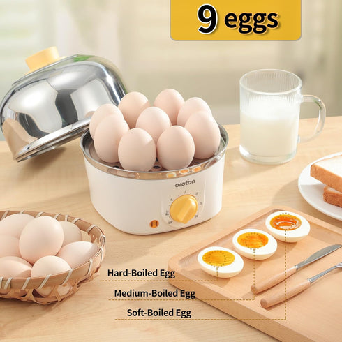 9-Egg 304 3 Oroton Stainless Steel Egg Cooker Steam & Boil Eggs with Timer, Automatic Shut-Off & Cooking Modes