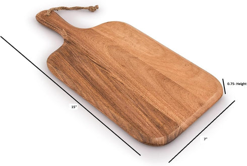 Samhita Acacia Wood Cutting Board, 15" x 7", for Meat, Cheese, Bread, Vegetables & Fruits, with Grip Handle