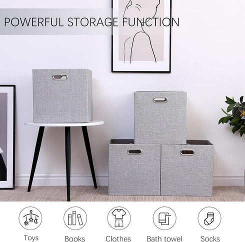 Cube Storage Bins 13×13 Linen Foldable Box with Handles, Set of 4 Large Capacity Organizers for Closet and Shelf