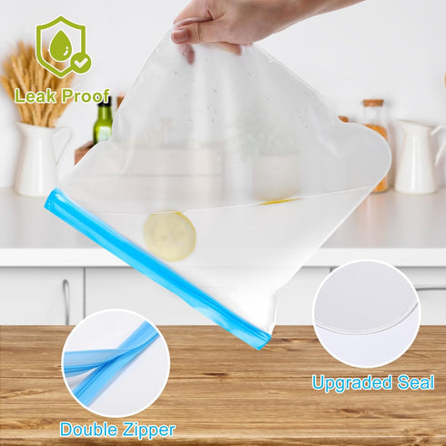 Lerine 6 Pack Reusable Gallon Freezer Bags, Dishwasher Safe, BPA Free, Leakproof Reusable 1 Gallon Bags for Marinate