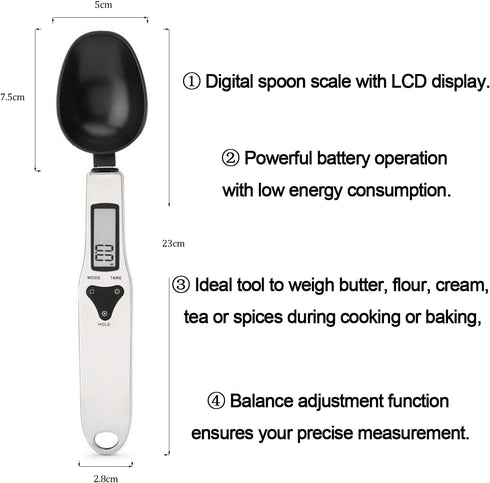 JOYIT Digital Spoon Scale 500g/0.1g - Stainless Steel Food Measuring Scale, Small Baking Scale with LCD Display