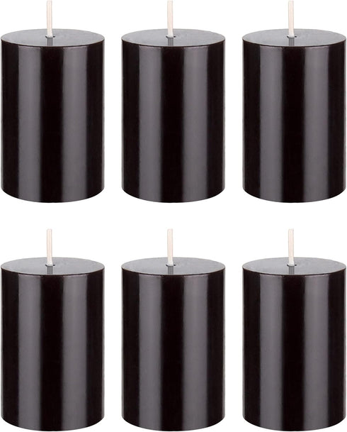Mega Candles 6 pcs Unscented Solid Black Pillar Candles, Hand Poured Premium Wax, 2"x3"