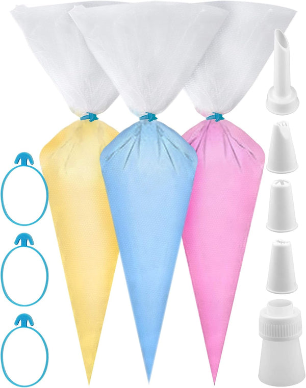 Pastry Bag - 100 Pieces 16 Inch Disposable Piping Bags Set with 8 Decorating Tips for Cake Decorating