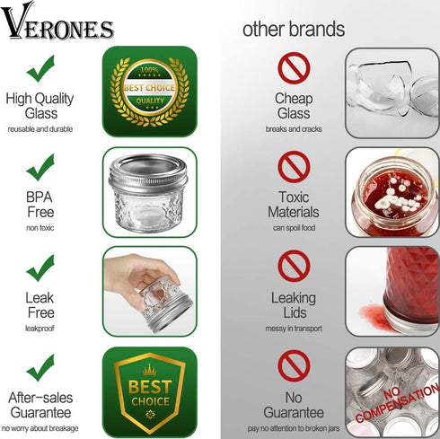 4 OZ 40 PACK VERONES Mason Jars Canning Jars, Jelly Jars With One Piece Regular Lids, Ideal for Jam, Honey, Wedding