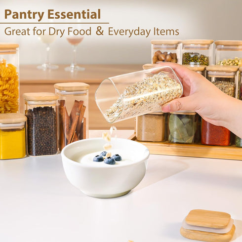 20 Pack 10 oz Set, TBWIND Square Glass Spice Jars with Lids and Labels Airtight Small Spice Containers Clear Glass