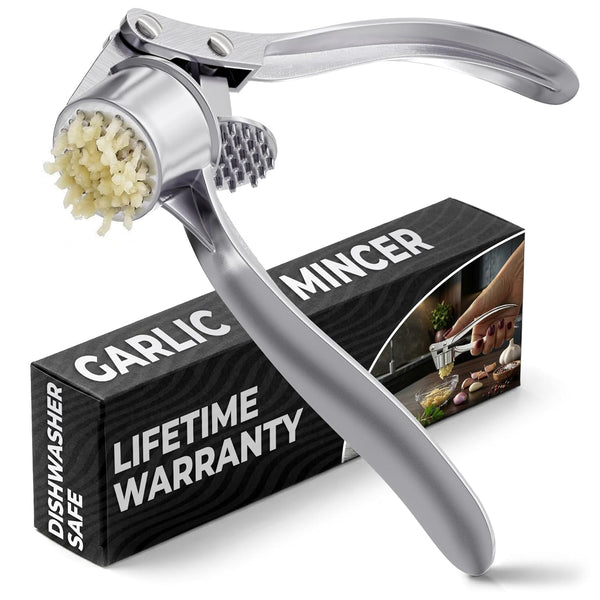 Stainless Steel Garlic Press - Ginger Mincer with 37 Built-In Studs for