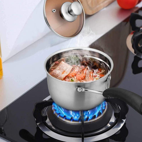 TeamFar 1qt Saucepan, Stainless Steel with Lid, Milk Pan Cookware, Non Toxic, Dishwasher Safe
