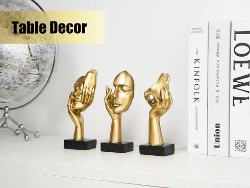 3 Pcs Gold Thinker Statues Sculptures for Home Decor, Golden Statues Table Decor Accents, House Decorations for Living