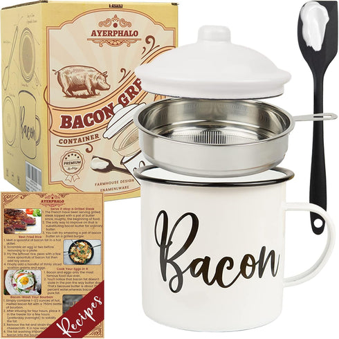 Bacon Grease Container with Strainer - With Food-Grade Silicone Spatula , 46oz