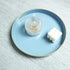 13" Spsyrine Round Blue Decorative Tray, Plastic Serving Table Tray with Handles for Breakfast, Ottoman, Coffee Table