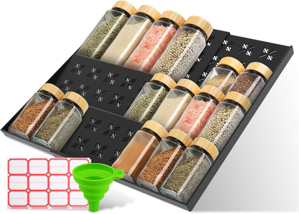 Idcymoul Spice Drawer Organizer 3-Tier Expandable (11"-22" Wide), Spice Rack for Cabinet with