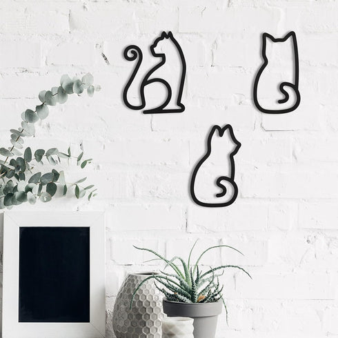 Ferraycle 3 Pieces Black Cat Metal Wall Art, Wire Sign Decor for Kitchen, Restaurant, Christmas Cat Lover Gifts