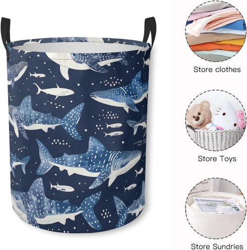 Collapsible Laundry Hamper - Whale Shark Laundry Basket with Handles for Household, Bedroom, Bathroom, College Dorms