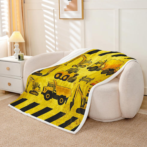 Erosebridal Excavators Flannel Blanket Equipment Trucks Sherpa Blanket Construction Tractor Throw Blanket, Yellow