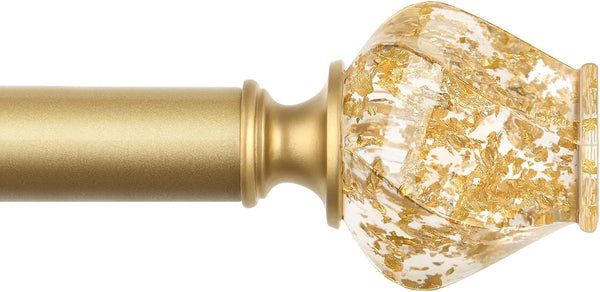 HOTOZON Heavy Duty Curtain Rod Gold, 32 to 58 Inch Decorative Single Drapery Rod with Exquisite Twisted Finials