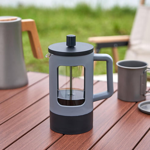 YOLIFE 21oz French Press Coffee Maker - Grey and Black Heat-Resistant Borosilicate Glass with 4-Level Filters