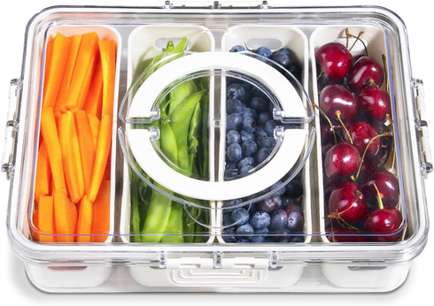 Portable Fruit Storage Containers for Fridge, 4 Compartments Snack Box Container, BPA-Free Divided Serving Tray with
