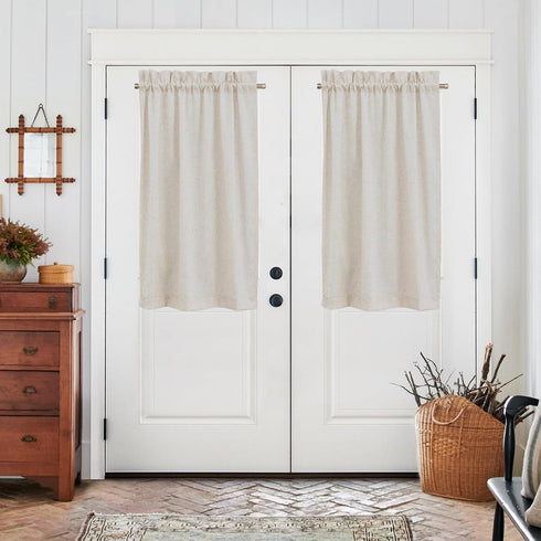 jinchan Beige Kitchen Curtains, Linen Tier Curtains 45 Inches, Farmhouse Cafe Light Filtering Flax Country Rustic 2