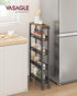 VASAGLE Slim Rolling Cart, 5-Tier Storage Cart with Handle, 5.1 Inches Deep Metal Frame for Kitchen, Dining Room, Home