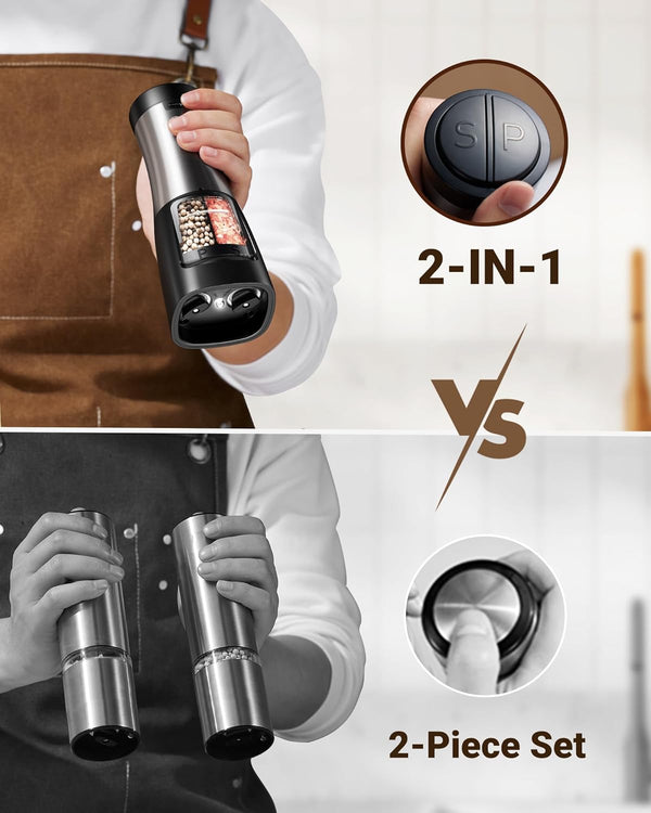 Set 2 1 Set Sangcon Electric Salt and Pepper Grinder Shakers IN - USB RECHARGEABLE Salt and Pepper Mill All in One
