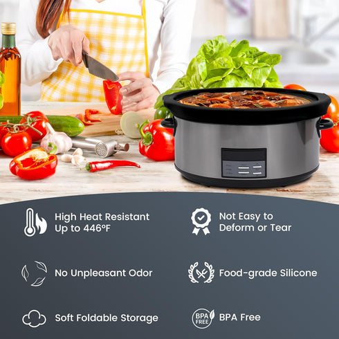 Slow Cooker Liners for 7-8 QT, Maywe Tanso Reusable & Leakproof Silicone Liner for Crock Pot, Dishwasher Safe