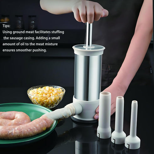 4 Inches BBQ(2.2LB) Sausage Stuffer with Different Stuffing Tubes, Manual Sausage Maker, Homemade Sausage Machine