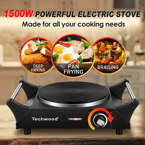 Techwood Electric Hot Plate for Cooking - 1500W Countertop Single Burner with Adjustable Temperature, 7.5” Cooktop