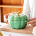 Dutch Oven Pot with Lid, Pumpkin Pottery Dessert Saucepan, Mini Baking Dish, Green