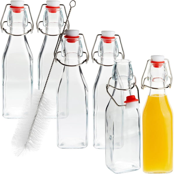 Juvale 6 Pack 8 oz Swing Top Glass Bottles with Stoppers, Cleaning