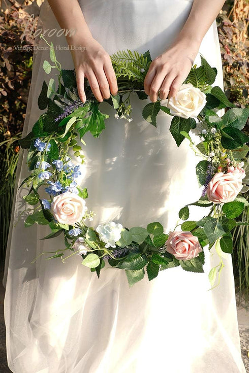 Floroom 25pcs Artificial Flowers Shimmer Blush and Peach Foam Fake Roses with Stems for DIY Wedding Bouquets