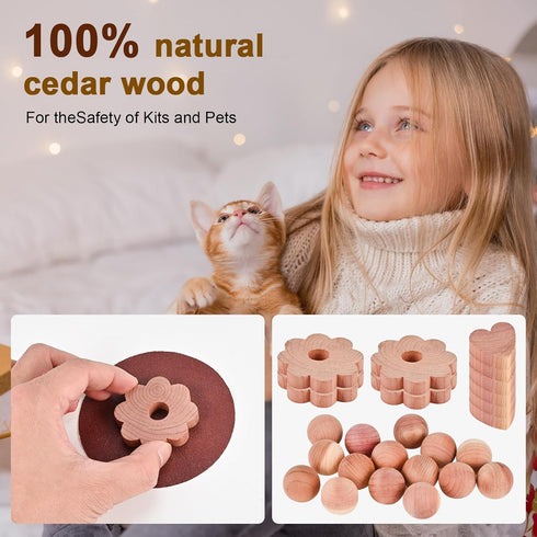 Tigvio 48-Pc Closet, (Pack 48) Cedar Blocks for Clothes Storage: Blocks, Planks, Hooks, Rings, Balls, & Sachets