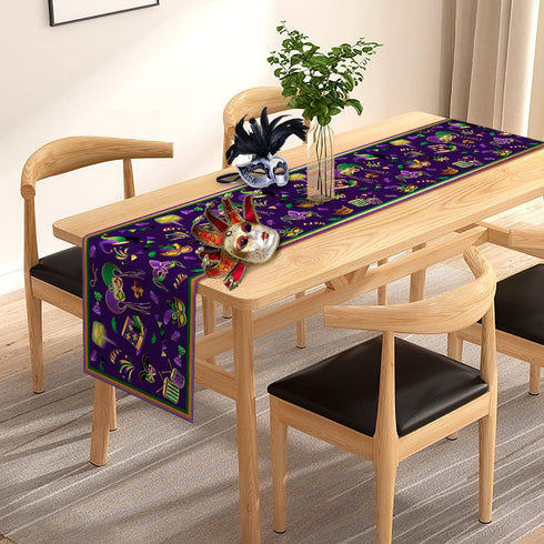 Pudodo Mardi Gras Table Runner - Carnival Mask Fleur De Lis Tablecloth for New Orleans Masquerade Party, Kitchen Dining