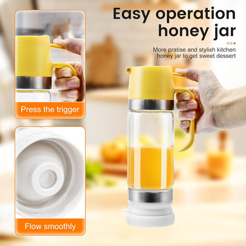 aeloer 12 OZ Glass Honey Dispenser No Drip with Stand, Honey Pot Jar with Handle, Syrup Dispenser for Coffee or Tea