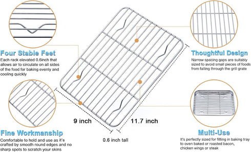 TeamFar Toaster Oven Pan, 12.5’’ x 10’’ x 1’’ Stainless Steel Baking Pan Tray Set for Cooking