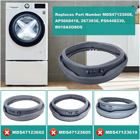 MDS47123608 Washer Door Gasket Boot Seal Compatible with LG Kenmore Washing Machine, Replaces WM8000HVA/HWA, WM8100HVA