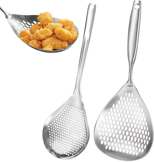 KAYCROWN Skimmer Slotted Spoon - 2 Pack Stainless Steel Pasta Spider Strainer for Frying and Cooking.