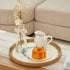Nonam 100% 13.5" Shellac Rattan Tray with Mother of Pearl Inlay, Round Decorative Serving Tray for Home Dcor Coffee