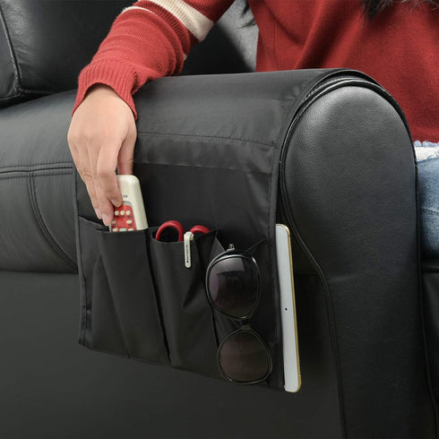 CM Sofa Armrest Organizer - Couch Arm Chair Caddy with 5 Pockets for Remote Control, Magazine, Notebook Storage