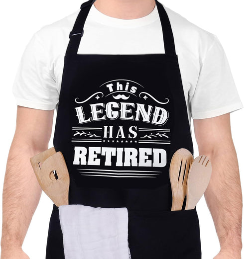 This Legend Has Retired Apron, Funny BBQ Apron with 2 Pockets, Waterproof Dad Cooking Apron for Grilling