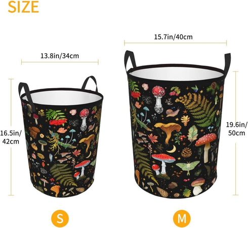 Yossyaog 13.4X16.5IN Mushroom Laundry Basket, Mushroom Decor Laundry Bag with Handles-Collapsible Storage Bin Mushroom
