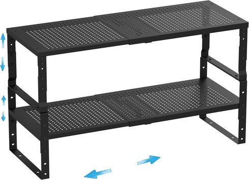 Expandable, Adjustable & Stackable Spice Rack, Metal Pantry Storage Shelves, Cabinet Kitchen Countertop Organizer
