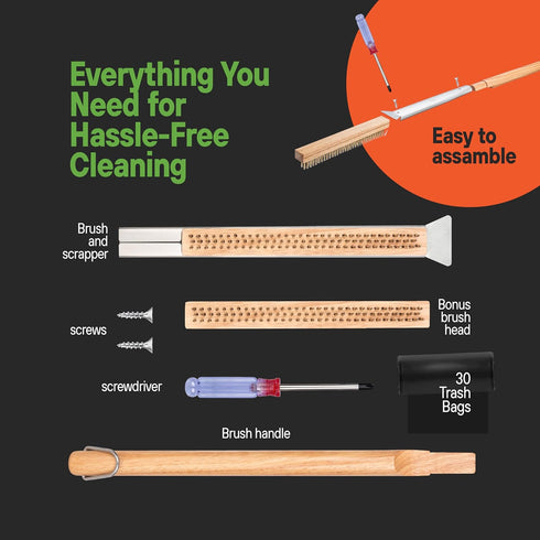 26" 2-in-1 2 30 SCRUBIT Pizza Oven Brush with Scraper, Heat Resistant - Stainless-Steel Pizza Stone Brush with Pizza