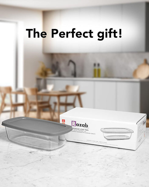 Razab LARGE 7.6 Cups Glass Loaf Pan with Lids, BPA Free Airtight Meatloaf Pan, Microwave and Oven Safe