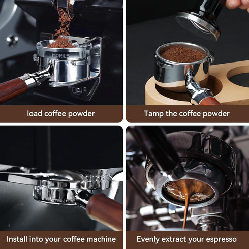 58mm Bottomless Portafilter with Double Shot Filter Basket & Walnutwood Handle, Compatible with Breville Machines