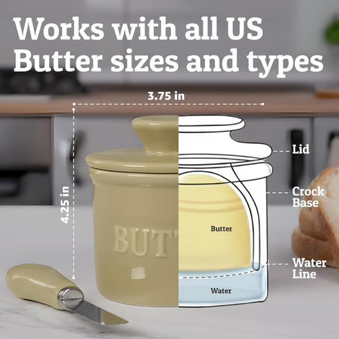 Counter, PriorityChef French Butter Crock with Lid, Keep Butter Spreadable & Fresh, Butter Keeper to Leave On French